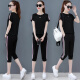 Wei Ni 2020 Summer Women's Short-Sleeved Cropped Pants Two-piece Casual Wear Sports Suit zx1AF01-771 Coffee L