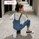 Qiahan Girls Overalls 2020 New Medium and Large Children Spring and Autumn Long Pants Korean Style Loose Spring Wide Leg Denim Children's Pants Blue 130 cm
