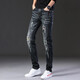 Modemarke Ripped Jeans Herren Elastic Patch Patch Stoff kleine Füße Hosen koreanische Stil Slim Jeans bemalt