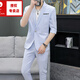 
Pier Cardin high-end brand men's needle summer new men's mid-sleeved striped three-piece suit Korean style trendy slim suit 5912 gray (suit + trousers) 2XL