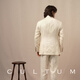 CULTUM 100% French linen peaked lapel single-breasted business suit suit men's groom wedding casual suit single suit ivory white single suit 54 A