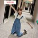 Qiahan Girls Overalls 2020 New Medium and Large Children Spring and Autumn Long Pants Korean Style Loose Spring Wide Leg Denim Children's Pants Blue 130 cm
