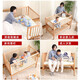 Doubami solid wood crib, beech wood spliced large bed, removable large bed diaper table, newborn multifunctional BB bed (wood wax oil) (free 5CM coconut palm mat + mosquito net