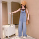 Maidouxiong (Maidouxiong) Girls Sommer-Denim-Riemen-Hose mit mittlerem und großem Kindertag Geschenk Korean Lose Casual Hosen Blau (Single Overalls) 150