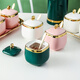 Mccarren single Nordic simple light luxury seasoning jar ceramic seasoning box seasoning bottle salt MSG jar kitchen household with lid square jar + emerald with 1 gold spoon + 1 ceramic spoon