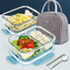 Demas hitzebeständiges Glas Frischwahrnehmungsbox Mikrowellen-Lunchkinokintenfachmann Bento Box Nordic Blue Partition 680+ 700+ Taschen+ Tabelle Geschirr
