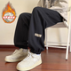 NEW OR MODE waffle casual pants men ins American high street spring and autumn loose versatile straight-fitting sports trousers trend K1049J apricot color plus velvet M [Suggest 95-110Jin [Jin equals 0.5 kg]]