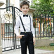 Feathered Duck Children's Dress Primary School Host Flower Girl Overalls Suit Boy Piano Cantata Performance Clothing Black Style 1 (shirt + trousers + suspenders + bow tie) size 130 (recommended height 117-126cm)
