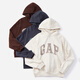 GAP men's and women's carbon soft-rubbed fleece plaid logo hooded sweatshirt top 609221 brown 170/92A (M) Asian size