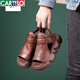 CARTELO leather sponge cake thick-soled retro handmade hollow sandals 2025 summer new wedge open-toed fish mouth Roman sandals dark brown 38