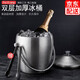 Ice bucket champagne bucket bar ktv home curling double-layer thickened stainless steel with lid and handle red wine bucket beer bucket spit bucket ice cube bucket new style - stainless steel drum ice bucket with ice clip set 2L