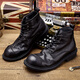 Lingbu Big Head Martin Boots Männer echte Leder Retro Männer Boots Männer Lederschuhe High Top Trendy Short Stiefel Japanische Patch Arbeiten Männer schwarz 40