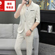 
Pier Cardin high-end brand men's needle summer new men's mid-sleeved striped three-piece suit Korean style trendy slim suit 5912 gray (suit + trousers) 2XL
