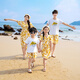 BUBBLE ORANGE Beach vacation parent-child outfit mother-daughter summer family outfit beach yellow dress suit for a family of three men's suit (T-shirt + shorts)/female dress Mom XL size (recommended weight 115-125 Jin Jin equals 0.5 kg)