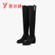 Yierkan Women's Shoes Thick Heel Medium Heel Slim Boots Women's Versatile Rhinestone Stretch Boots Elegant Over-the-Knee Boots Y751ZF49259W Black 36