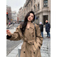 
GARNUO khaki windbreaker jacket for women mid-length 2025 new spring and autumn Korean small high-end British style coat khaki M[111-130Jin[Jin equals 0.5 kg]]