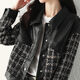 Yimanfu kleine duftende Jacke für Frauen im Frühling und Herbst Mode Spleißen PU Lederjacke Motorradanzug Casual Lose Jacket Mode top schwarze m-sugged 95-105jin [Jin ist gleich 0,5 kg]