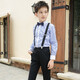 Feathered Duck Children's Dress Primary School Host Flower Girl Overalls Suit Boy Piano Cantata Performance Clothing Black Style 1 (shirt + trousers + suspenders + bow tie) size 130 (recommended height 117-126cm)