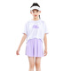 NICKYBABY girls quick-drying suit children's summer badminton summer tennis girls running training suit medium and big children's sportswear 9922 cotton T white + 18426 purple shorts 150 cm