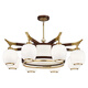 Kupfer Herzholz Reim neuer chinesischer Stil Kronleuchter Wohnzimmer Massives Holz Lampe moderne einfache schwarze Walnussvilla-Lampe Schlafzimmer Festholz Chinesische Stil Lantern J9721-6+1 Kopf [mit drei Farben Glühbirne]