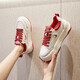 WESTRAVAL small white shoes for women in spring height-enhancing women's shoes for small thick sole sponge cake casual shoes for women lightweight versatile sports shoes red 37 [standard size]