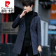 Pierre cardin high-end brand winter woolen coat for men's mid-length wool trench coat plus velvet casual hooded wool coat for men 1852 burgundy black hat 2XL [141-160Jin [Jin equals 0.5 kg]]