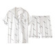 Shamido couple pajamas in summer new ice silk thin short sleeve shorts cardigan simple letters imitation silk men's women's home clothing set 0023-9923 white letters women's style-M