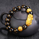 Bracelet en glucides Gold Pixiu 3D Gol dur 999 Pixiu Bracelet Black Agate Transport Bel Bracelet Men and Women Version Medium 1 / Pixiu + 2 / Gold Bead 5.49g