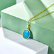 Hi Diamond Yellow 18K Gold Turquoise Pendant Women's Cabochon Gem Necklace Lock Color Treasure Bone Chain for Wife's Birthday Gift Yellow 18K Gold Turquoise 7mm*9mm
