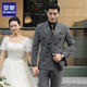 ROMON groom wedding formal suit men's suit dress British double-breasted solid color casual suit men's three-piece suit dark gray top + pants + white shirt 52/XL 120-135Jin Jin equals 0.5 kg to wear