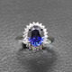 Gepan Princess Diana style sapphire silver ring for women, living classic dark blue color gemstone tanzanite main stone (6X8mm)