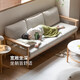 Genji hölzerne Sprache ausgewählt Oak Massivholzsofa Kleine Wohnung Nordischer Holzstil Dreisitzer Sofa Neues chinesisches Stil Wohnzimmer Stoff Sofa 2,13 Meter Rauch braun