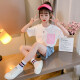 Shengxiao Children's Clothing Girls Suit Autumn 2021 Korean Style Casual Sports Round Neck Pure Cotton Two-piece Set for Middle-sized and Big Children Little Girls Pink 140 Size Recommended Height 130cm