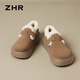 Zhr Birkenstock Schuhe für Frauen plus samt dicker Sohle erhöhte Baumwollschuhe für Frauen lässige Schneestiefel für Frauen Winter JF98B Kamel 37