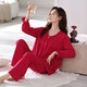 
LangSha (LangSha) red pajamas for women in autumn pure cotton long sleeves year of zodiac red suit for women mother casual cool outdoor wear home clothes 683 crimson XL [165-170cm/120-145Jin [Jin equals 0.5 kg]]