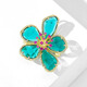 Sili European and American crystal flower brooch women's new exquisite corsage coat pin accessories gold green crystal flower