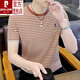 Pierre Cardin Herrener runder Hals reines Baumwollstreifen kurzärmeligte T-Shirt für Herren Sommer Neues T-Shirt Koreanischer Stil Schleicher Pass