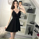 Jingya nightclub dress with low cut sexy clothes nightclub small V-neck women's suspender skirt slim and belly-covering skirt Black XL
