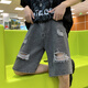 Shelley Jones zerrissen Denim Shorts Jungen Sommer neuer Stil INS Trendy Lose großer Fünf-Punkte-Casual Casual Mid-Hose K3525 Black XL