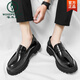 Holzspecker-Herren-Slipper 2025 Frühlings- und Herbst-Herrenschuhe erhöhte dicke alleinige glänzende trendige Lederschuhe Lazy Bohnen Schuhe 3519 Schwarz hochwertige Version 38