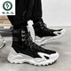 Woodpecker Martin boots men's spring and autumn winter men's shoes high top men's work boots long tube plus velvet cotton shoes Internet celebrity motorcycle leather boots white and black-added velvet style 43