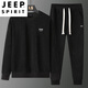 JEEP SPIRIT Men's Sweatshirt Set Spring and Autumn Corduroy Round Neck Loose Large Size Fat Casual Two-Piece Set 12099 Black Top + 12085B Leg Pants M 120Jin [Jin equals 0.5 kg] About