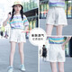 小猪彼特（PIG&PETER）女童白色短裤夏季外穿儿童洋气裤子夏款薄款女孩夏装牛仔裤中大童 1429白色+3431粉色【短袖套装】 170 cm