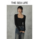 THE SEA LIFE欧海一生 打底衫女修身棉系针织衫13799 黑法师 L