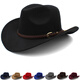 Woodpecker 3 sizes large head circumference adjustable spring, autumn and winter men's and women's woolen horse riding western cowboy hat black (no windproof rope) large head circumference 60-61CM