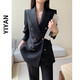 Sugargirl spring and autumn black suit set for women fashion high-end professional formal wear host casual versatile suit jacket 2694 black six-button suit + pants M