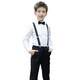 Feathered Duck Children's Dress Primary School Host Flower Girl Overalls Suit Boy Piano Cantata Performance Clothing Black Style 1 (shirt + trousers + suspenders + bow tie) size 130 (recommended height 117-126cm)