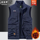 JEEP SPIRIT vest men's 2023 autumn middle-aged and young casual stand collar vest jacket photography horse clip black JEEP plus velvet 677 2XL suitable 150-165Jin [Jin equals 0.5 kg]