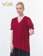 
VOA silk georgette V-neck puff sleeve black ear pleated double-layer asymmetric hem loose T-shirt BE673 Huanxi Sha - burgundy (H38) XL