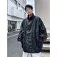 简方位皮衣外套男秋冬季美式复古痞帅炸街感宽松休闲机车服pu皮夹克 wjs-w9274黑色 L